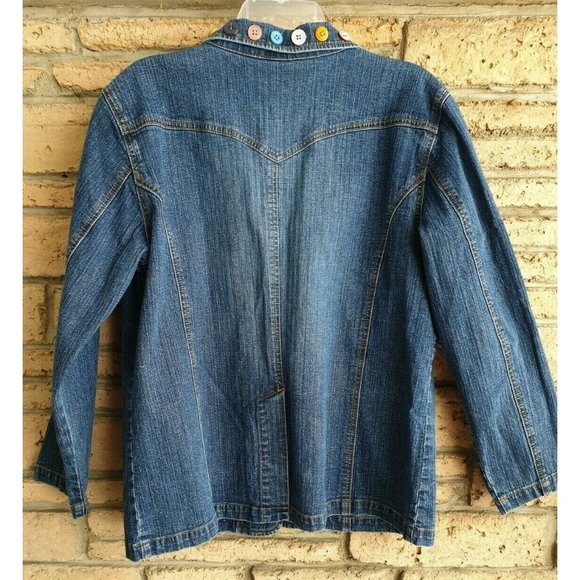 Chico's Design Blue Jean Jacket 12/14 Large Chicos Size 2 - Picture 6 of 9
